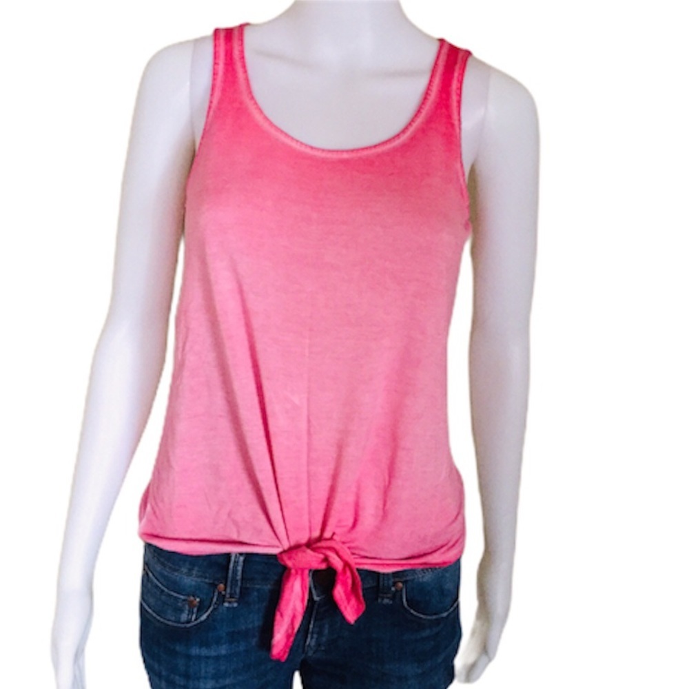 PINK ROSE Vintage Tie-Dye/Ombré Tank/Top With Knotted Tie Front Pink Size Small